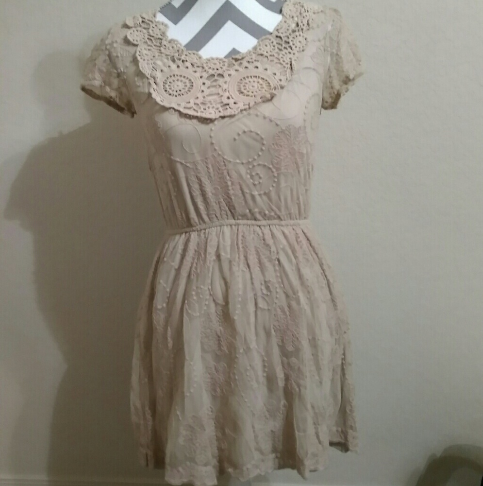Floral Lace Dress with slip Beige
